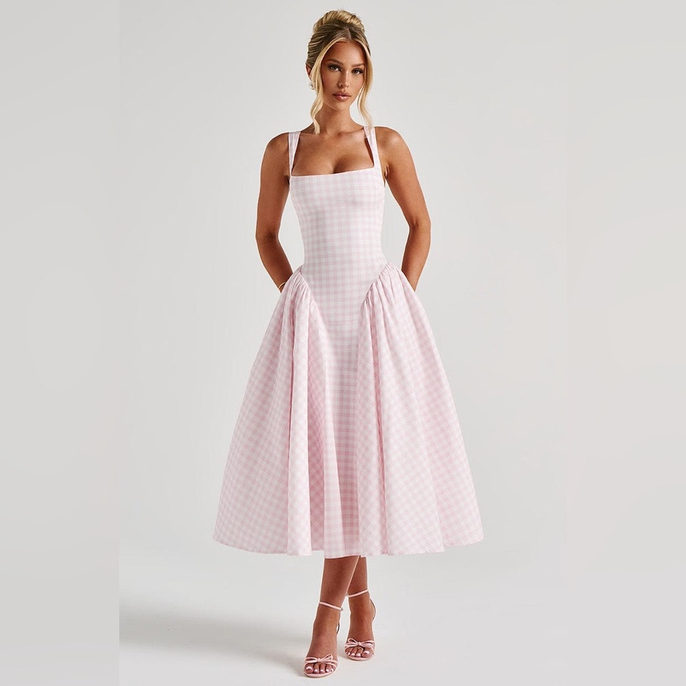 Babyboo Pink Gingham Midi Dress